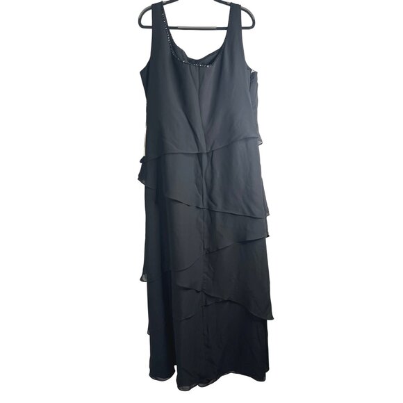 JJ's House Womens Black Tiered Chiffon Evening Dress With Beaded Neckline 26W - Picture 13 of 13